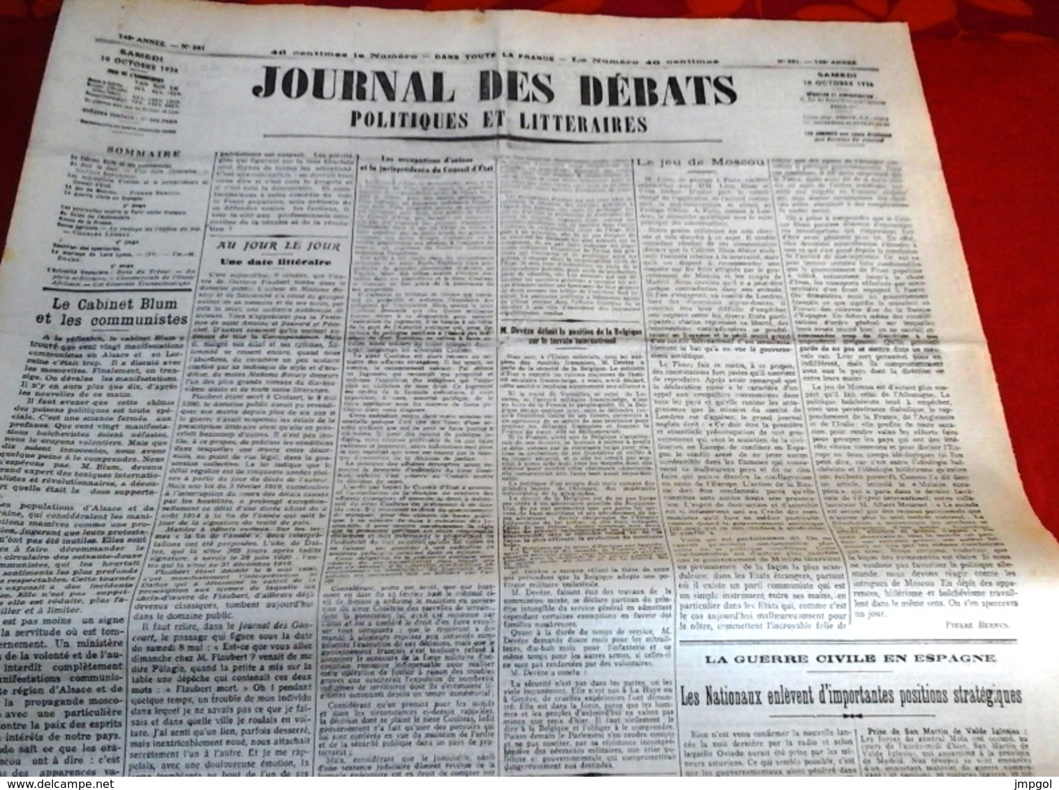 Journal Des Débats 10 Octobre 1936 Guerre Espagne Nationaux Occupent Navalperal Siguenza,Oviedo,Comte Ciano - General Issues