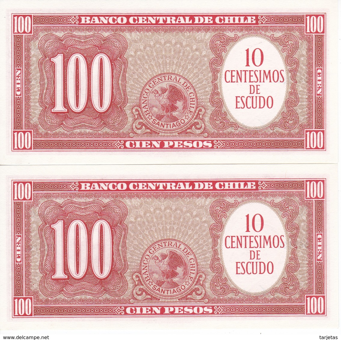 PAREJA CORRELATIVA DE CHILE DE 100 PESOS AÑO 1960 SIN CIRCULAR - UNCIRCULATED (BANK NOTE) - Chili