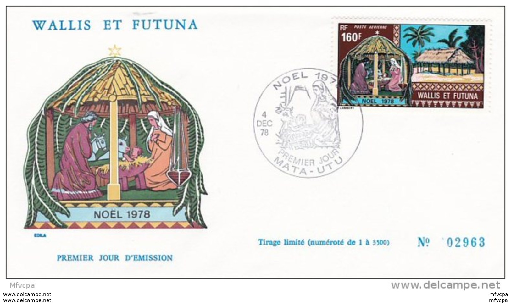 L4N037 WALLIS ET FUTUNA 1978 FDC Noël 1978 160f Mata-Utu 04 12 1978 / Envel.  Illus. - FDC