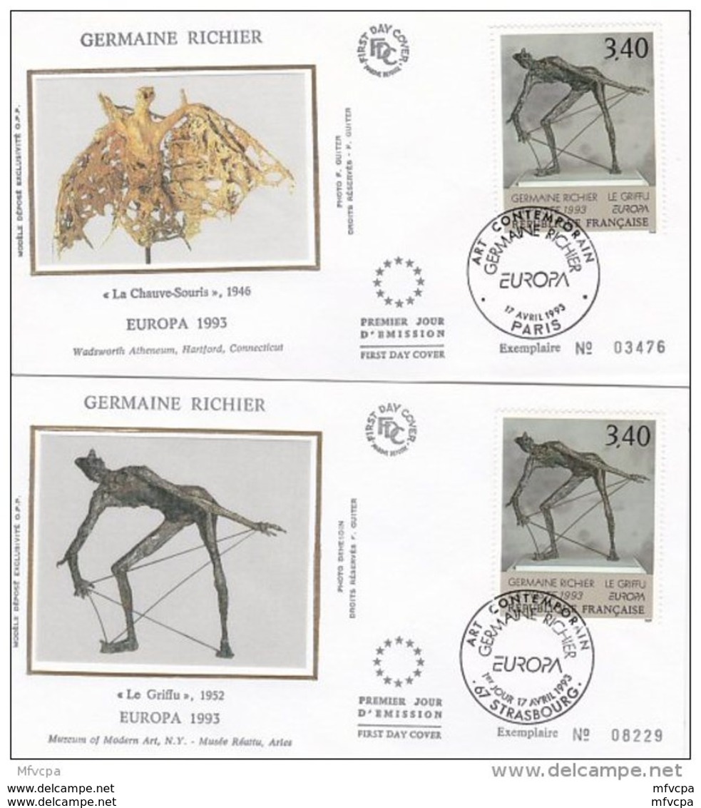 L4R306 FRANCE EUROPA 1993 FDC Germaine Richier Europa 3,40f Strasbourg Paris  17 04 1993/2 Envel.  Illus. - 1992