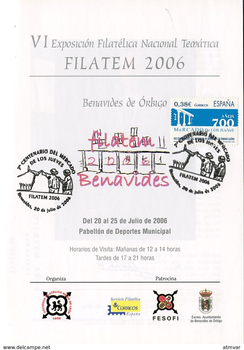 ESPAÑA SPAIN ESPAGNE (2006) - Lote VII Centenario Mercado Jueves Benavides De Órbigo (León) FILATEM (market, Marché) - Sonstige & Ohne Zuordnung