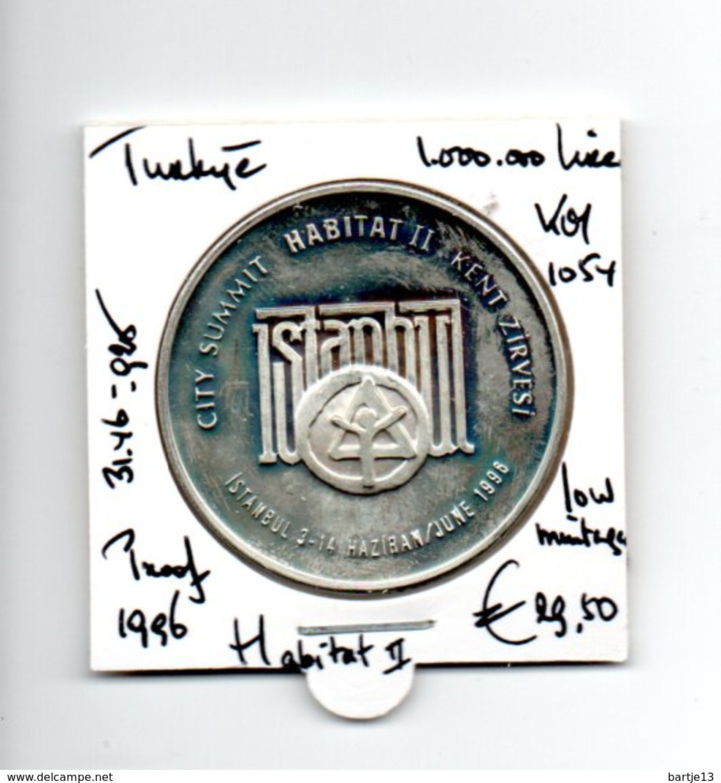 TURKIJE 100000 LIRA 1995 ZILVER PROOF HABITAT II LOW MINTAGE - Turquia