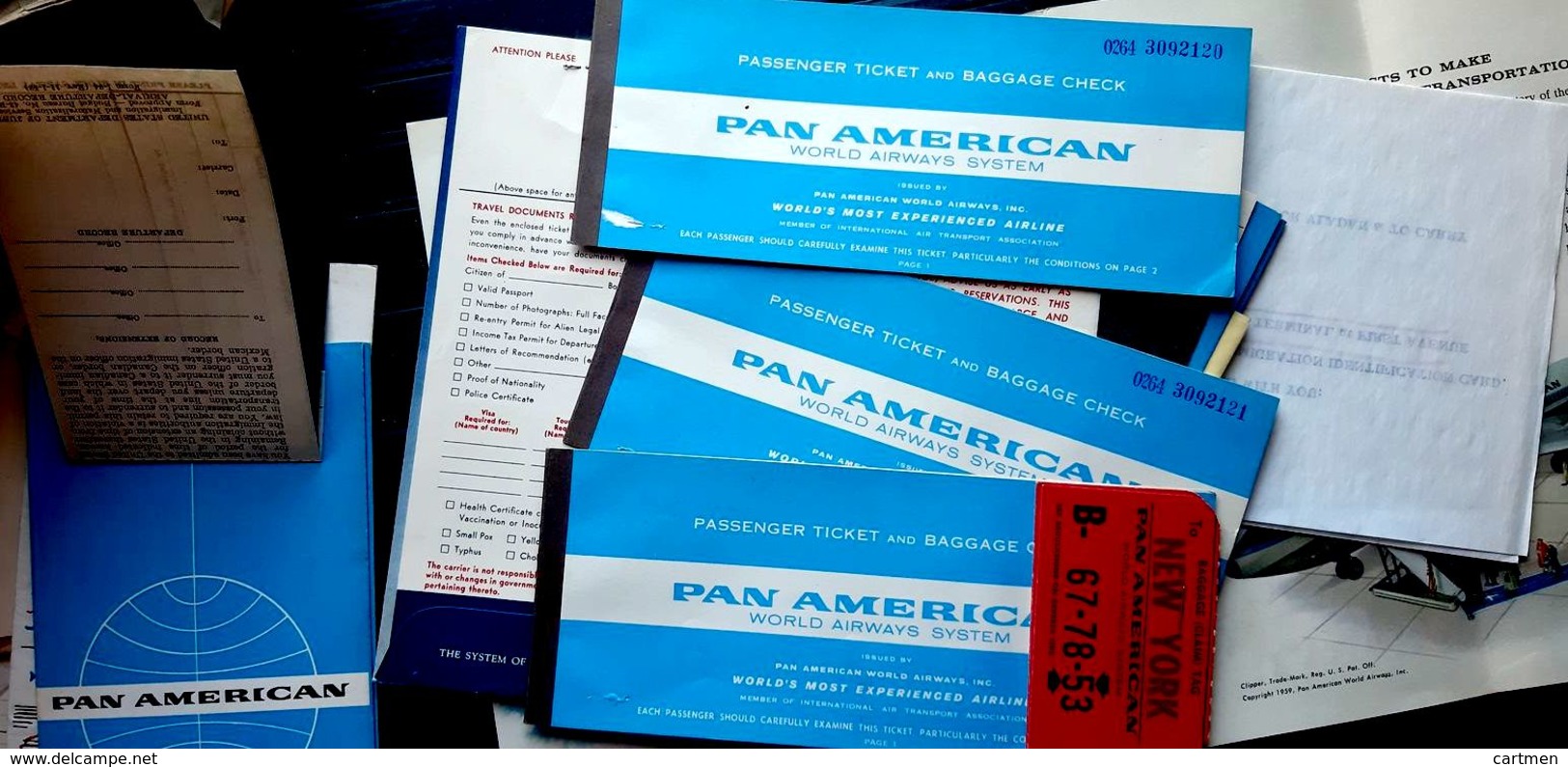 AVIATION COMMERCIALE PAN AM   12 DOCUMENTS ANCIENS BILLETS PUBLICITE CARTES EMBARQUEMENT ANNEES 1960 - Biglietti