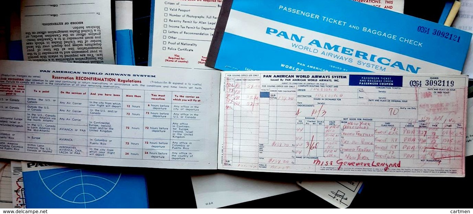 AVIATION COMMERCIALE PAN AM   12 DOCUMENTS ANCIENS BILLETS PUBLICITE CARTES EMBARQUEMENT ANNEES 1960 - Tickets