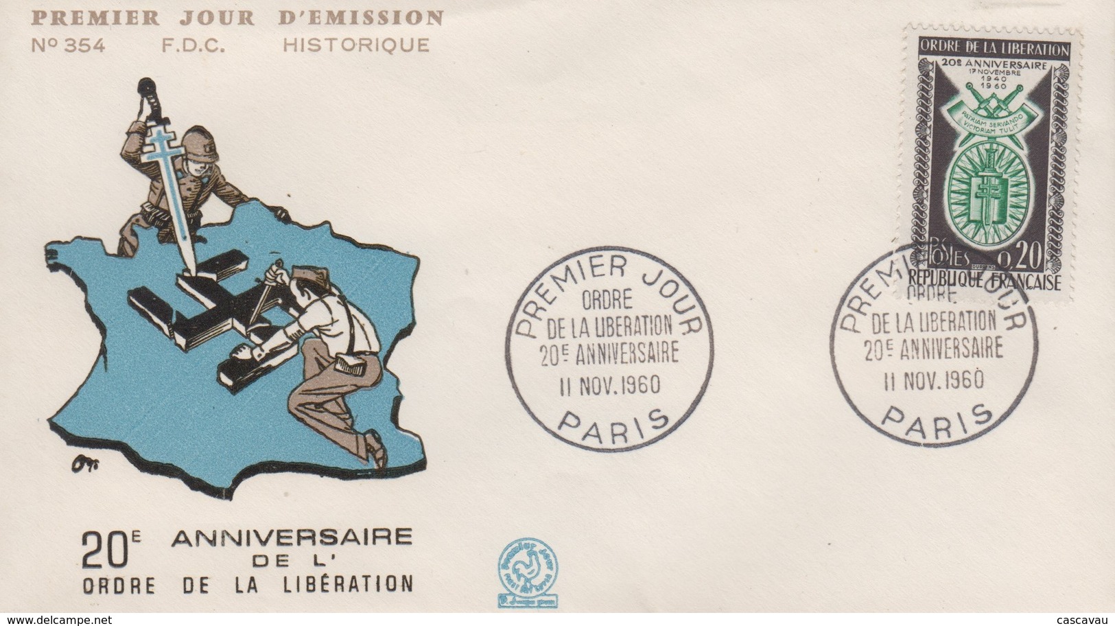 Enveloppe  FDC  1er  Jour   FRANCE   20éme  Anniversaire  De  L' ORDRE  DE  LA  LIBERATION   1960 - 1960-1969