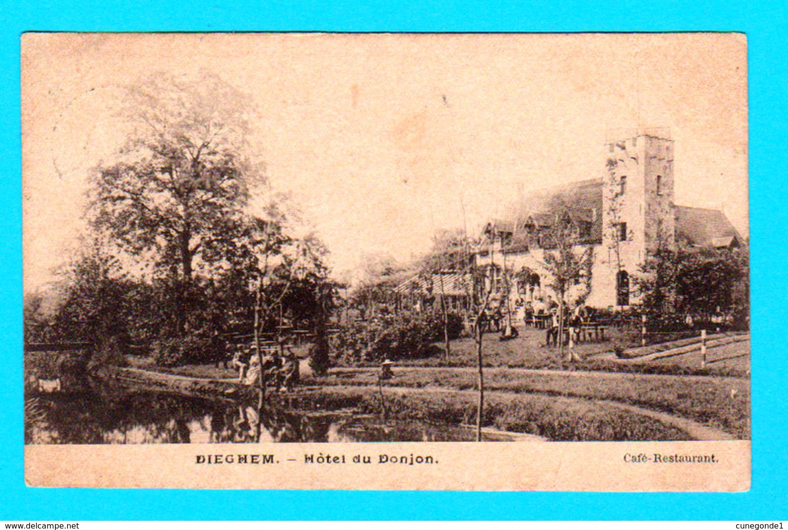 CPA PK DIEGHEM DIEGEM : Hôtel Au Donjon ( Café Restaurant ) Circulée En 1906 - 2 Scans - Diegem