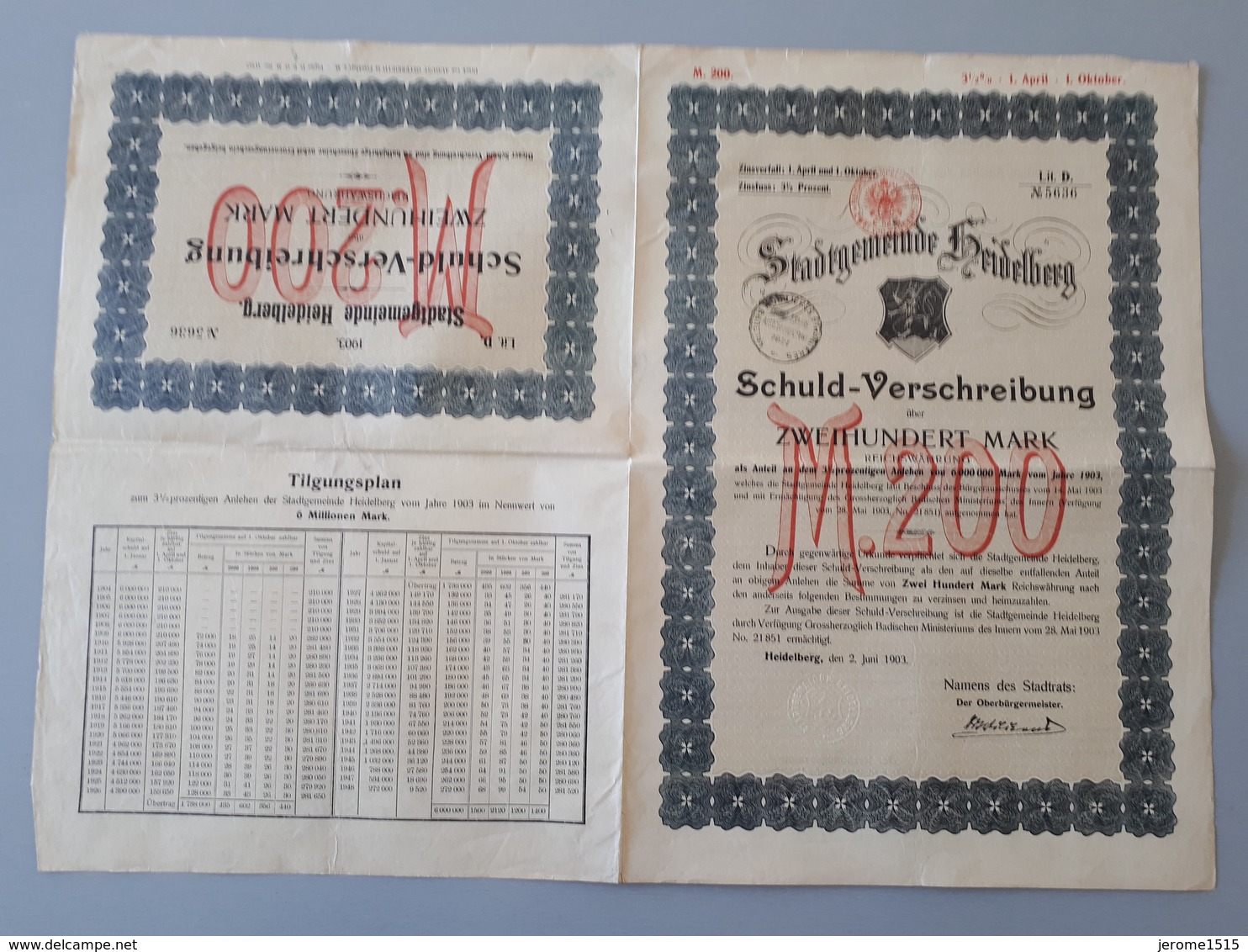 Prescription De Dette Du Canton De Heidelberg Allemagne 1903  & - Mines