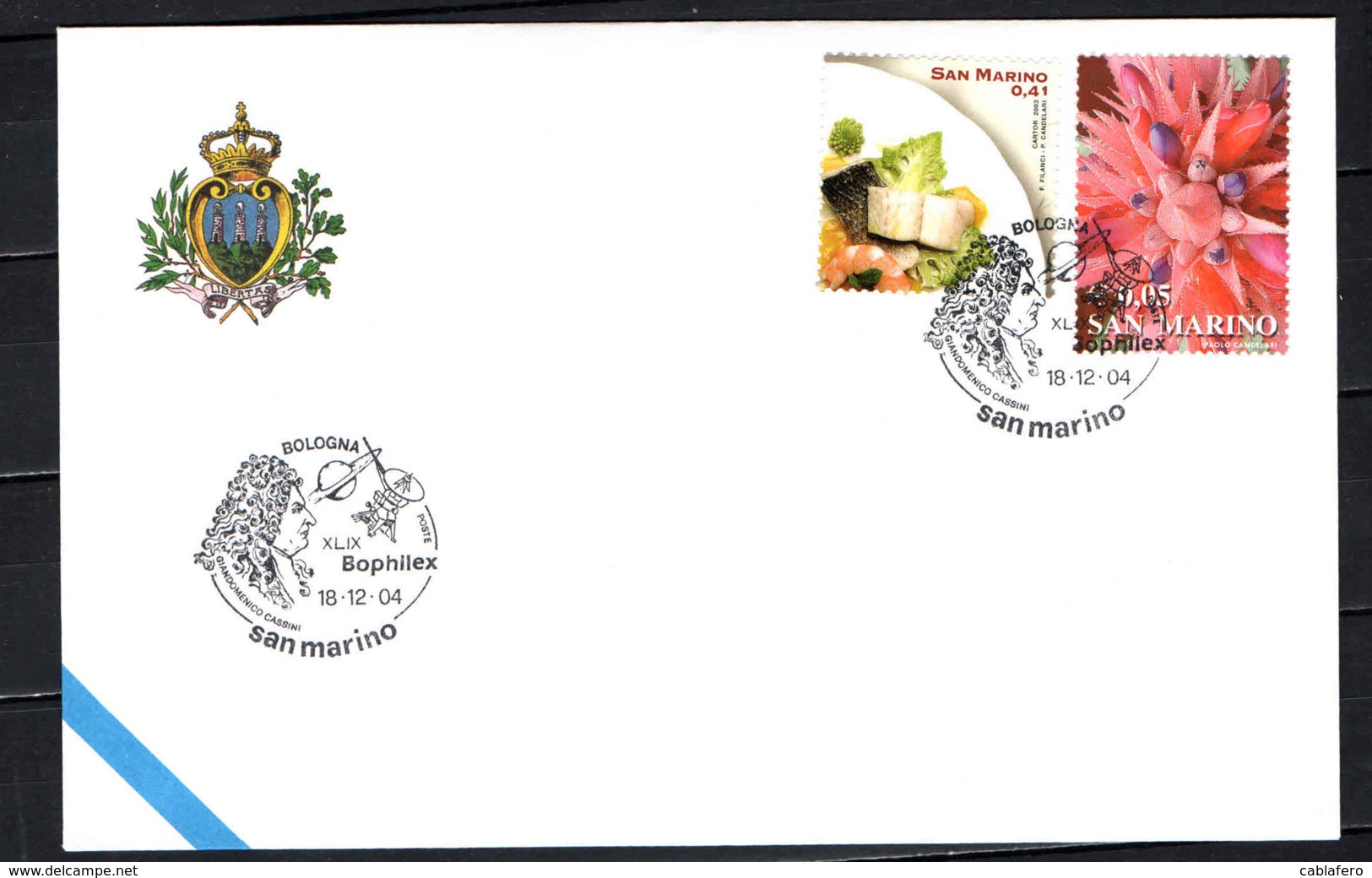 SAN MARINO - 18-12-2004 - BOLOGNA - GIANDOMENICO CASSINI - ANNULLO SPECIALE - OBLITERATION SPECIALE - SONDERSTEMPEL - Storia Postale