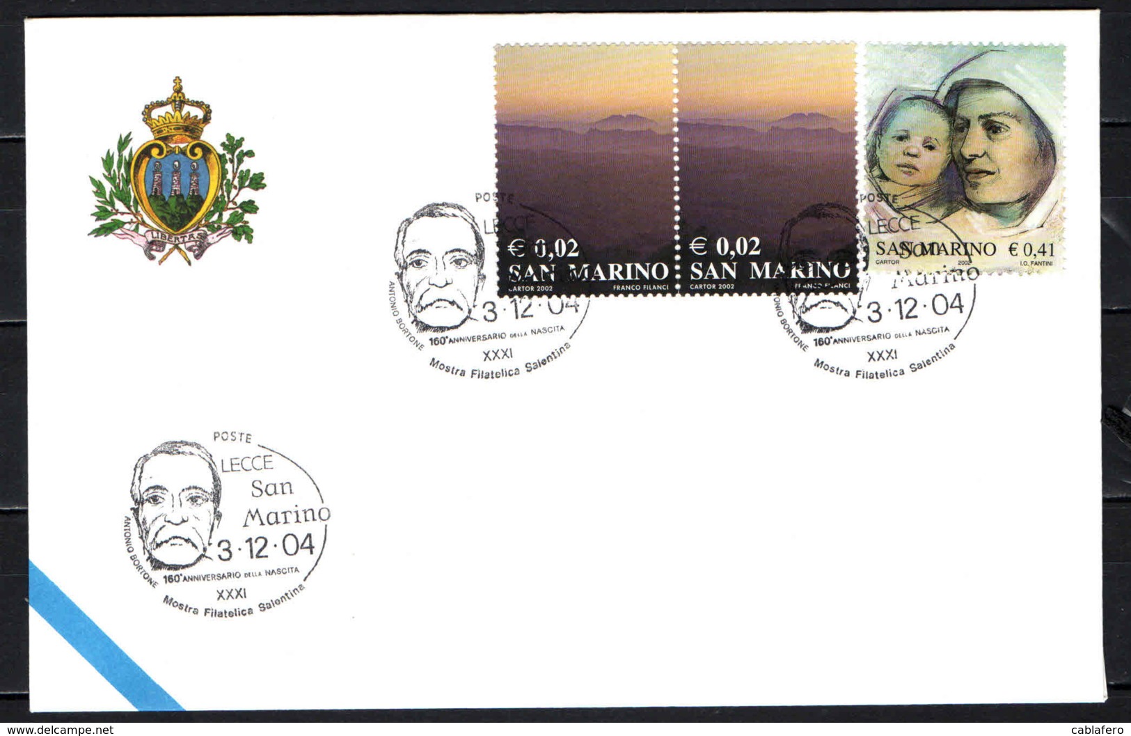 SAN MARINO - 3-12-2004 - LECCE - ANTONIO BORTONE (SCULTORE) - ANNULLO SPECIALE - OBLITERATION SPECIALE - SONDERSTEMPEL - Cartas & Documentos