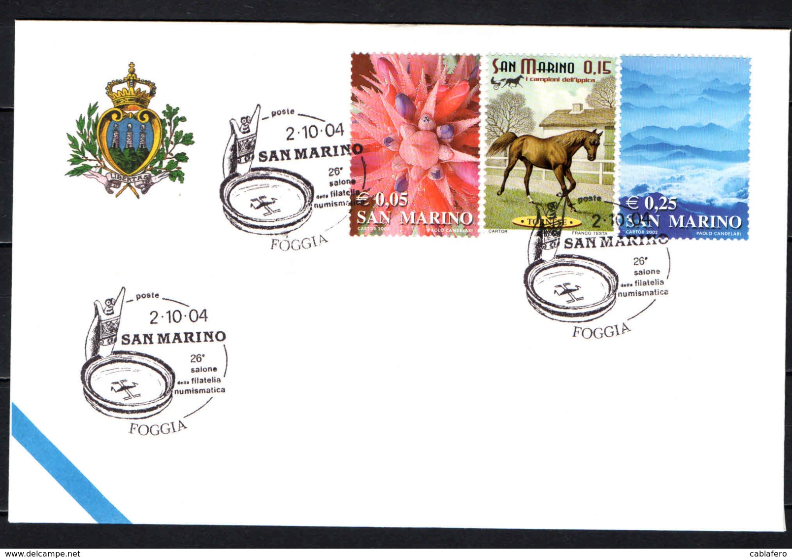 SAN MARINO - 2-10-2004 - FOGGIA - 26° FILATELIA E NUMISMATICA - ANNULLO SPECIALE - OBLITERATION SPECIALE - SONDERSTEMPEL - Briefe U. Dokumente