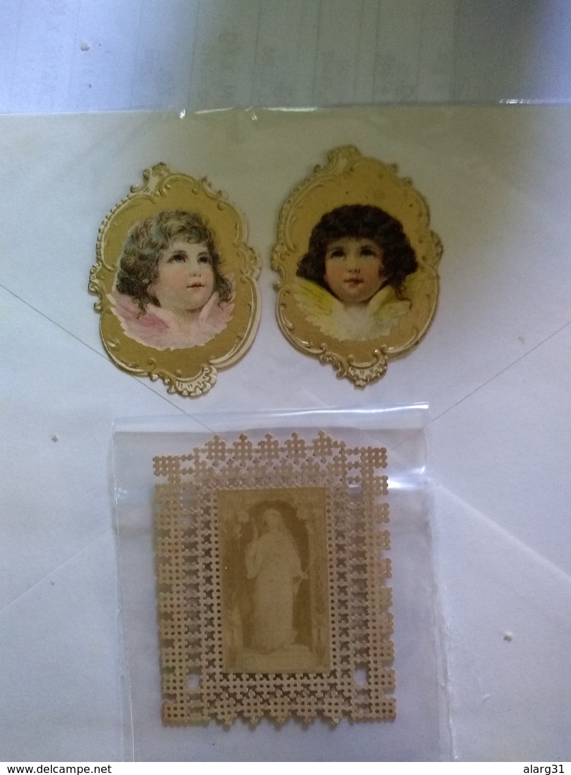 Two Decoupis Victorian Scraps Oblaten 1900 Angels One With Insect Hole Additional Virgin Photo Piece Not Clear Impressio - Engel