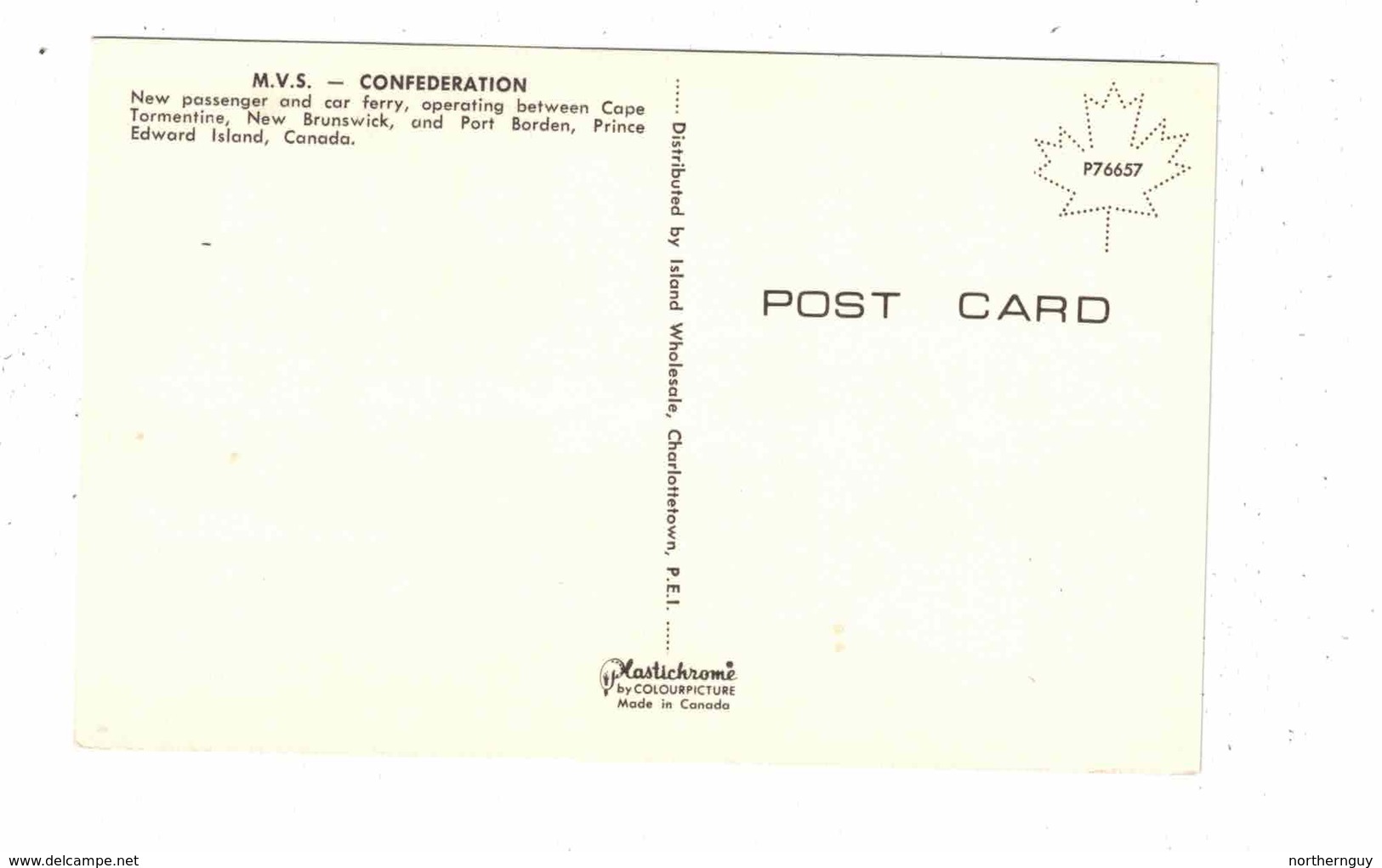 PORT BORDEN, Prince Edward Island, New Passenger & Car Ferry, "M V S CONFEDERATION", Old Chrome Postcard - Altri & Non Classificati