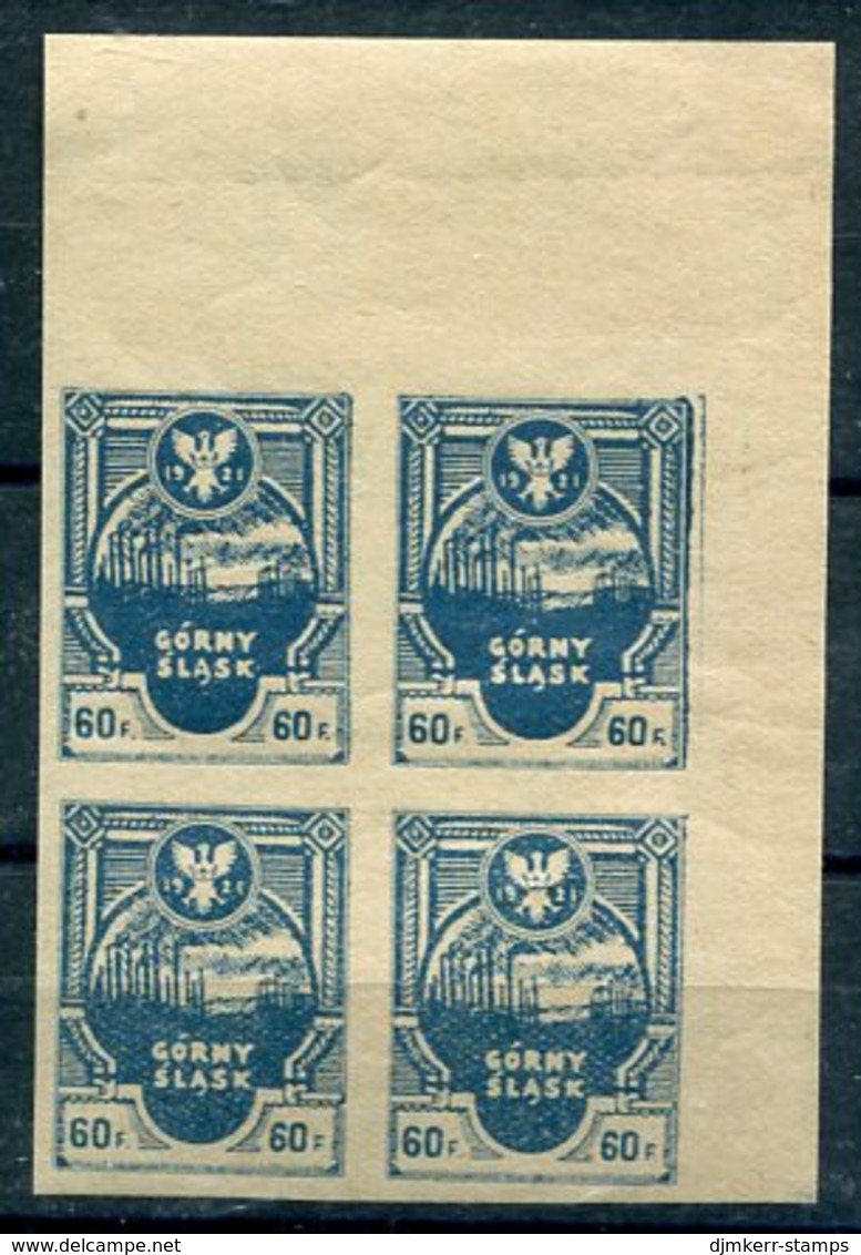 EASTERN UPPER  SILESIA 1921 Insurgent Issue 60 F. Imperforate Corner Block Of 4 MNH / **. Michel 6B - Autres & Non Classés