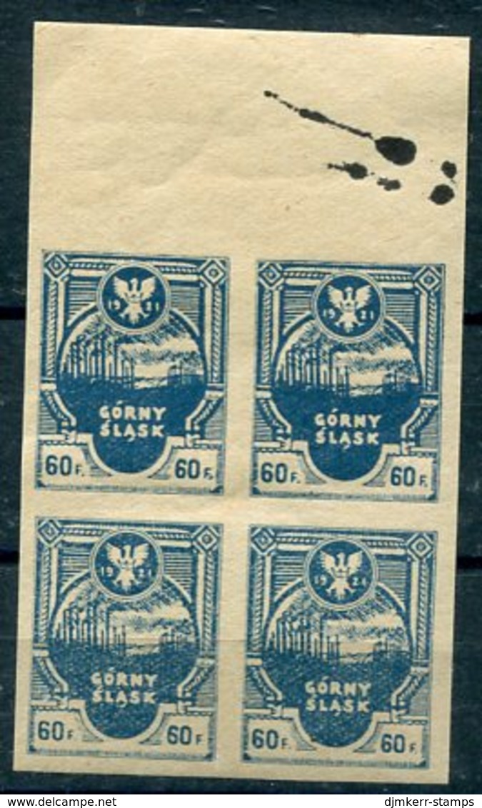 EASTERN UPPER  SILESIA 1921 Insurgent Issue 60 F. Imperforate Marginal Block Of 4 MNH / **. Michel 6B - Altri & Non Classificati