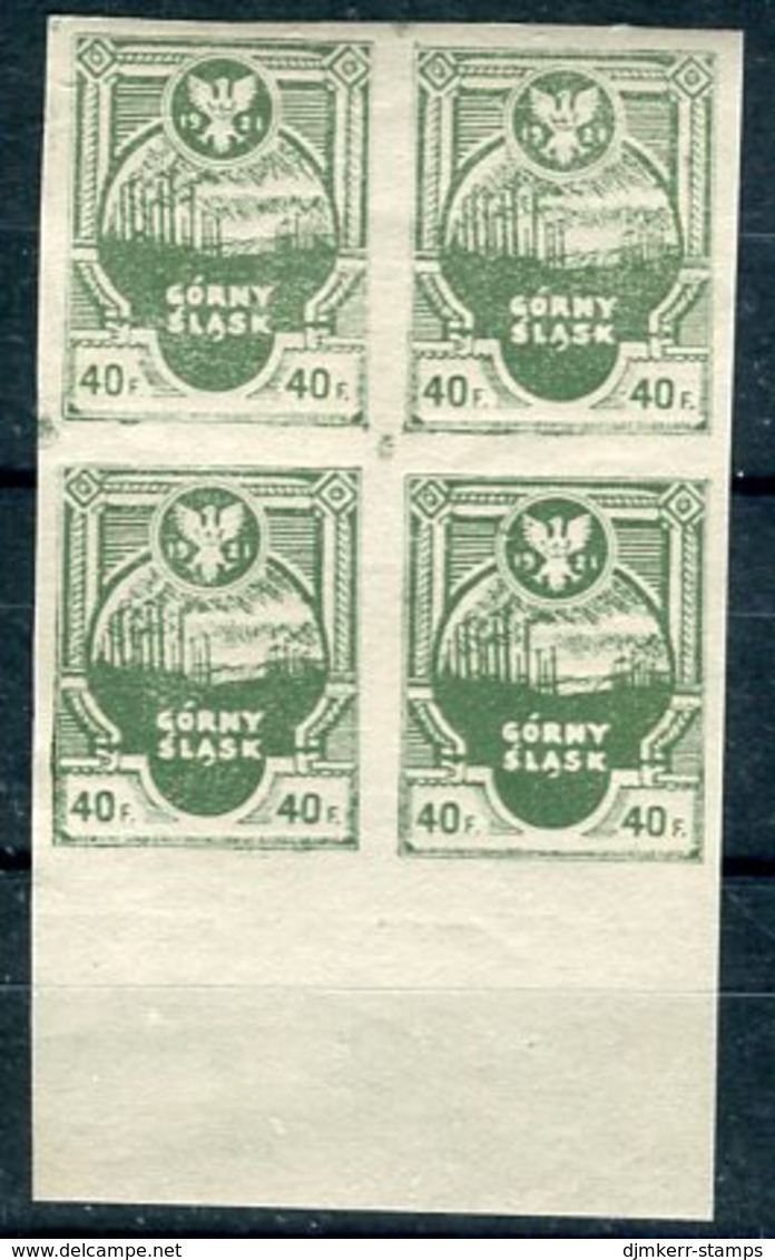 EASTERN UPPER  SILESIA 1921 Insurgent Issue 40 F. Imperforate Marginal Block Of 4 MNH / **. Michel 4B - Altri & Non Classificati