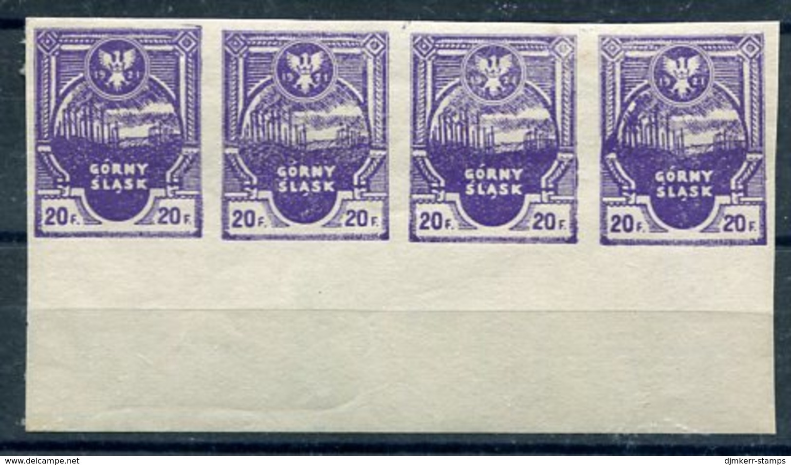 EASTERN UPPER  SILESIA 1921 Insurgent Issue 20 F. Imperforate Marginal Strip Of 4 MNH / **. Michel 2B - Otros & Sin Clasificación