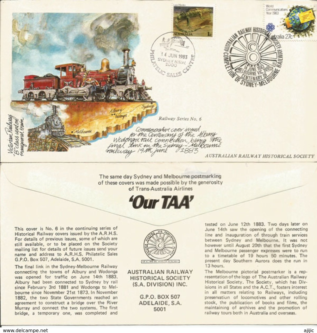 Sydney_Melbourne. Completion Of The Railway In 1883.Inaugural B Class Locomotive.Special Cover Issued By TAA Airlines - Errors, Freaks & Oddities (EFO)