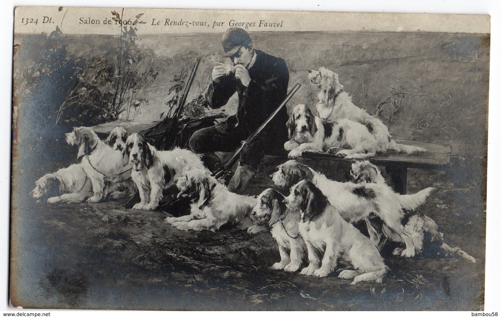 SALON 1906 * LE RENDEZ-VOUS * GEORGES FAUVEL * FUSIL * CHIENS DE CHASSE * Carte N° 1324 - Caza