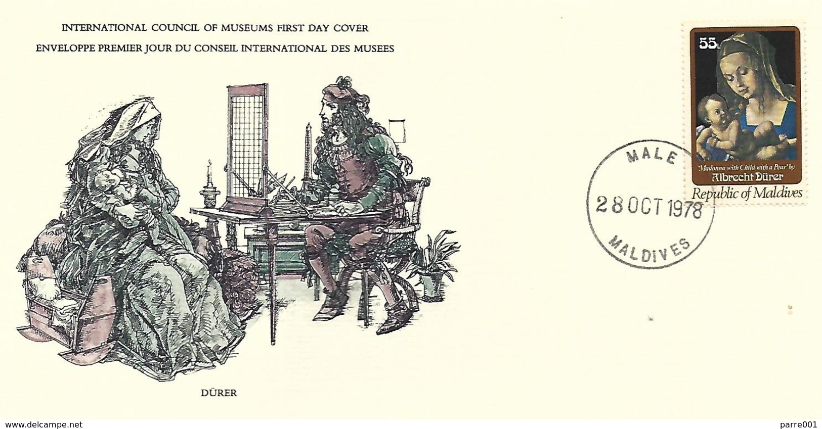 Maldives 1978 Male Albrecht Dürer Madonna With Child And Pear Painting FDC Cover - Madonnen