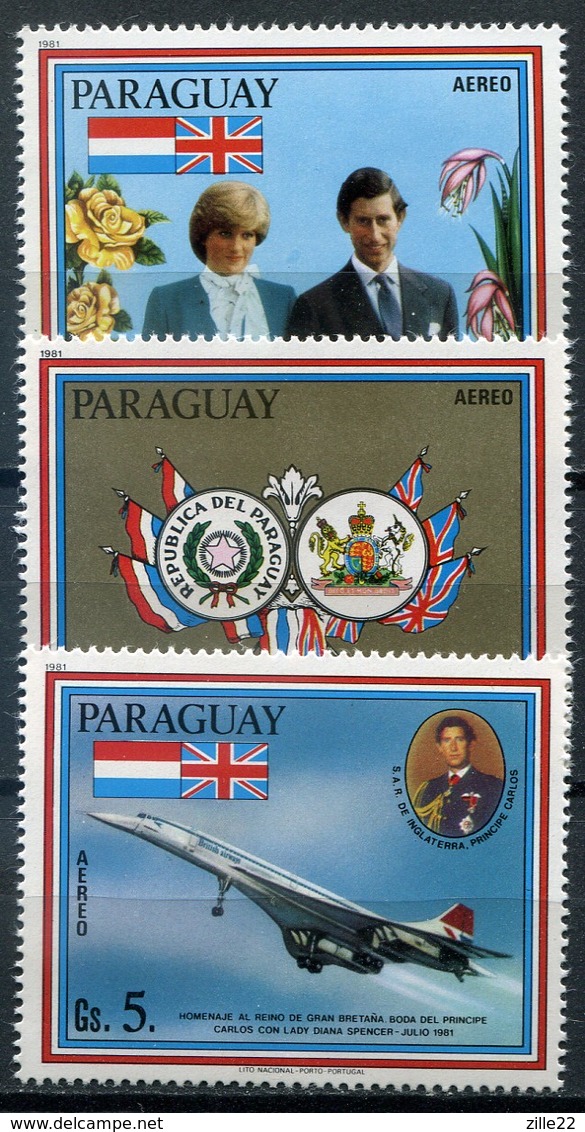 Paraguay Mi# 3392-4 Postfrisch/MNH - Diana And Charles Wedding, Concorde - Paraguay