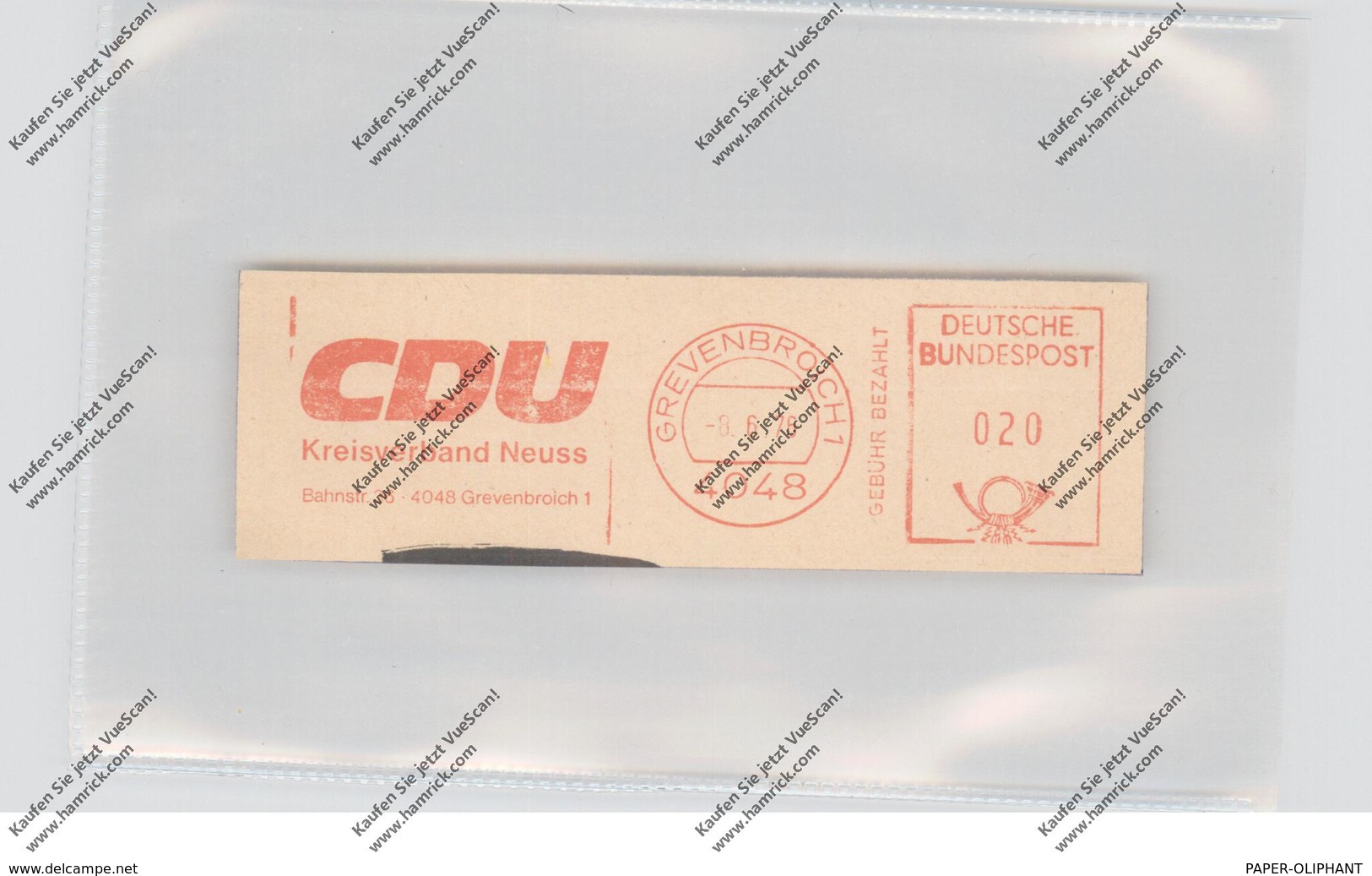 4048 GREVENBROICH, CDU Kreisverband Neuss, Maschinen-Werbe-Stempel - Grevenbroich