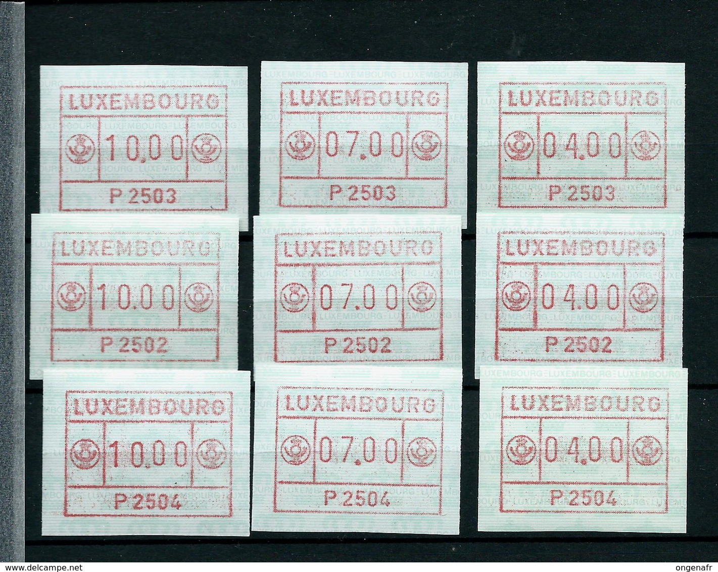 De Distributeurs Séries P 2502 - 2503 - 2504  (valeurs 4 - 7 - 10 Frs) (**) De 1984 - Automatenmarken