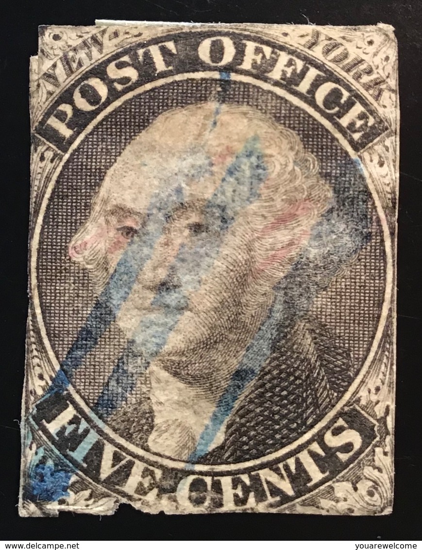 US Scott 9x3 ? POSTMASTERS‘ PROVISIONALS NEW YORK 1845-1847 5c Black Probably On Gray Wove Paper With Faults  (USA - 1845-47 Provisorische Ausgaben