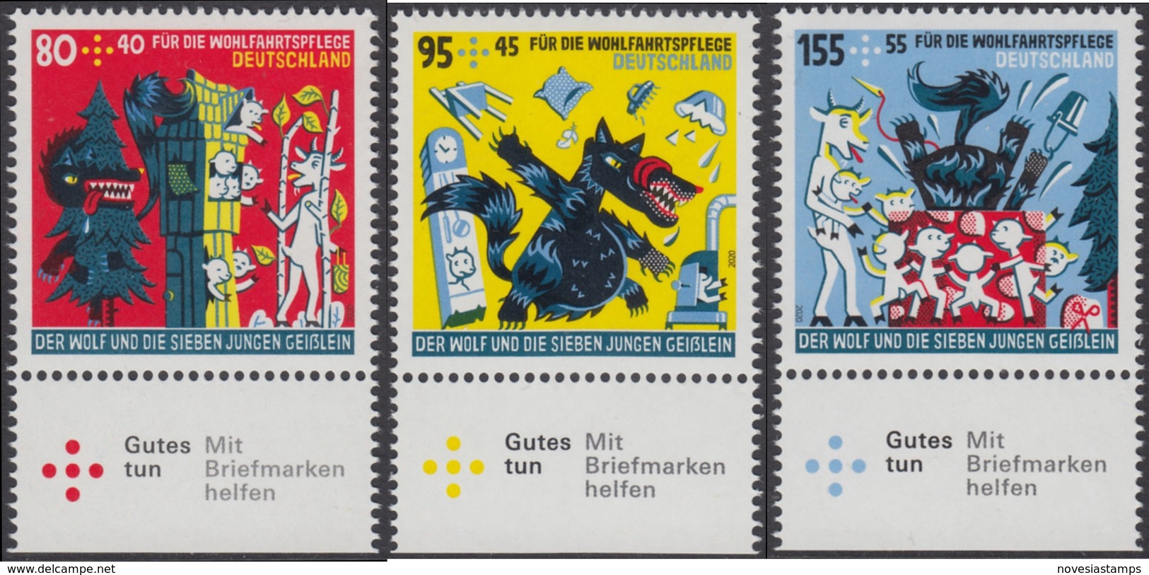 !a! GERMANY 2020 Mi. 3522-3524 MNH SET Of 3 SINGLES W/ Bottom Margins - The Wolf And The 7 Little Goats - Ongebruikt