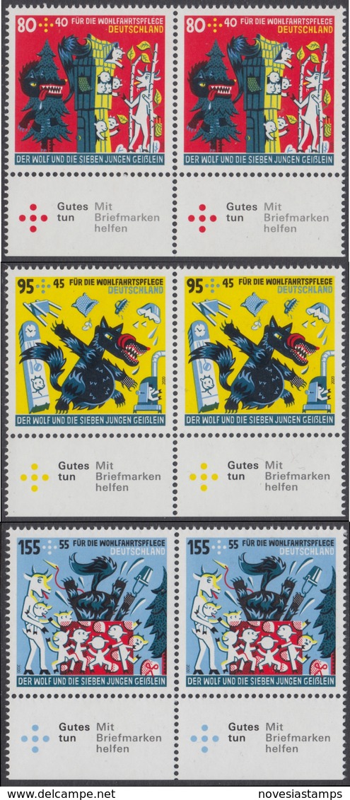 !a! GERMANY 2020 Mi. 3522-3524 MNH SET Of 3 Horiz.PAIRS W/ Bottom Margins - The Wolf And The 7 Little Goats - Unused Stamps