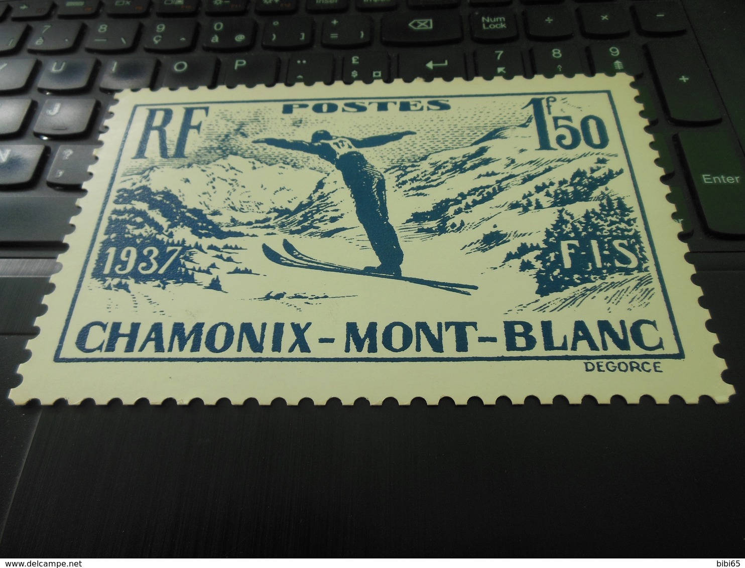 GIGANTIMBRE CHAMONIX MONT BLANC 1937 FIS REPRODUCTION EN CARTE POSTALE DENTELEE CURIOSITE ! - Covers & Documents