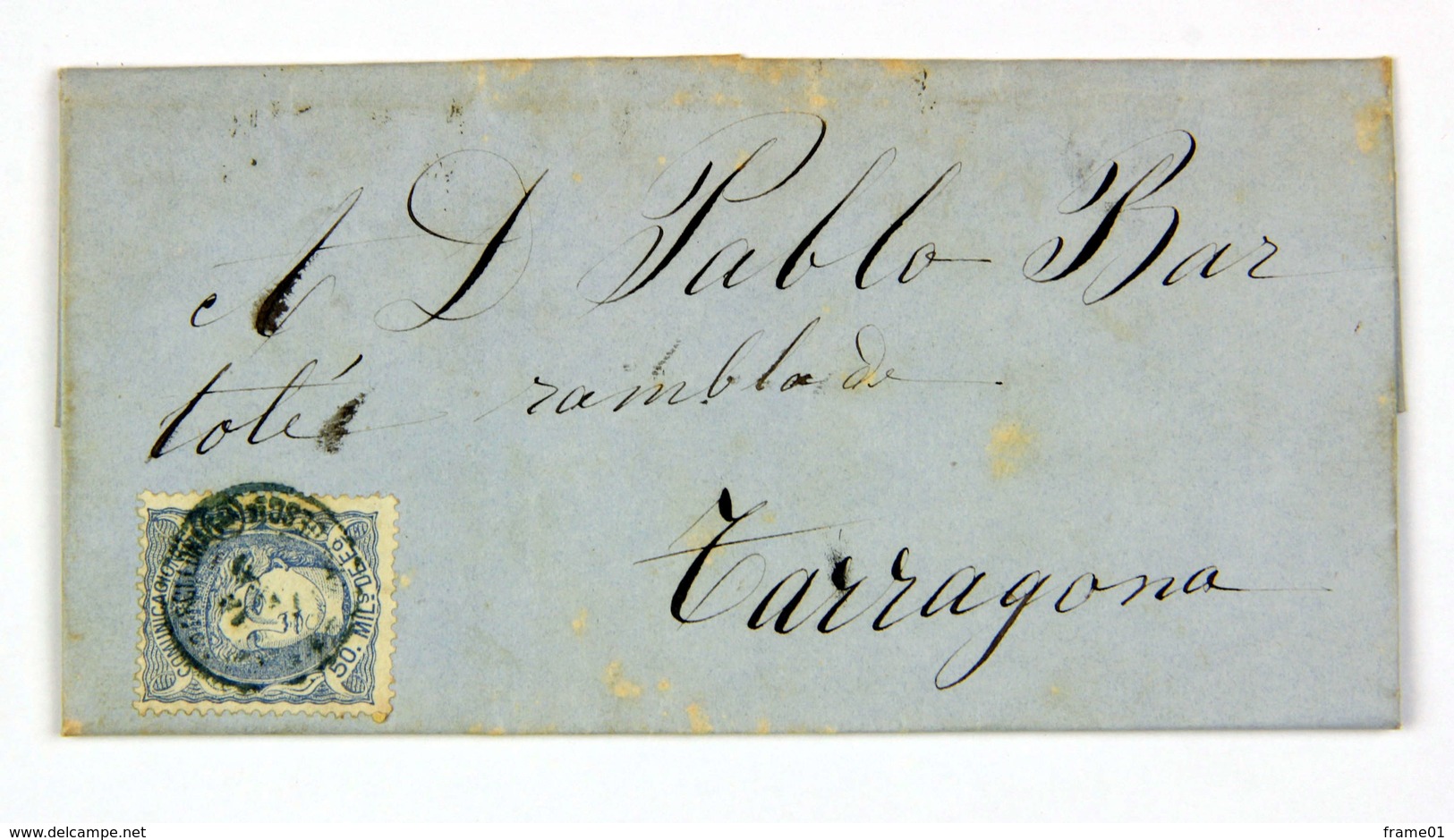 Lettre Avec Correspondance 1870 Barcelona --> Tarragona, Affr. 50 M Type Espana - Briefe U. Dokumente