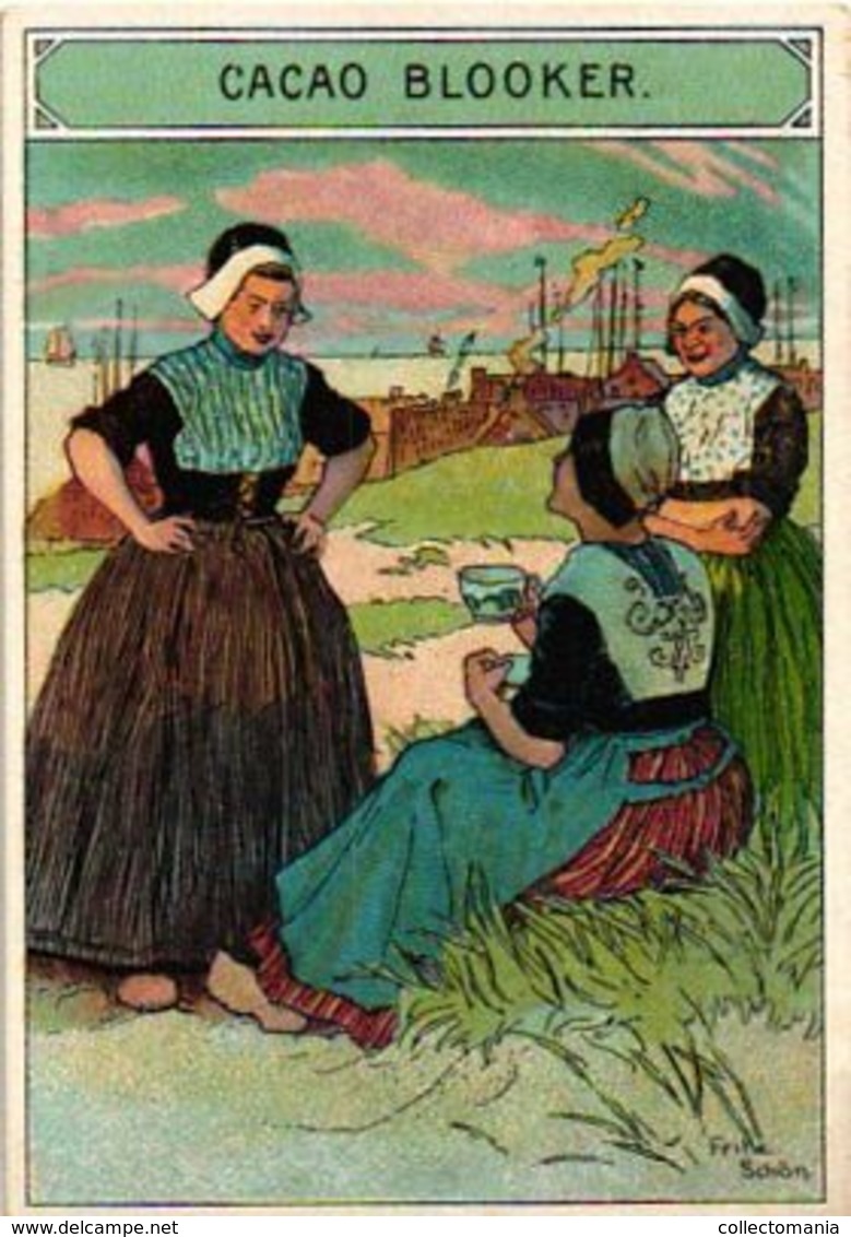 5 Trade Cards C1890 Lltho BLOOKER Chocolat Company NETHERLANDS Cocoa, Illustrator FRITZ Schön LIFE In Holland - Collezioni