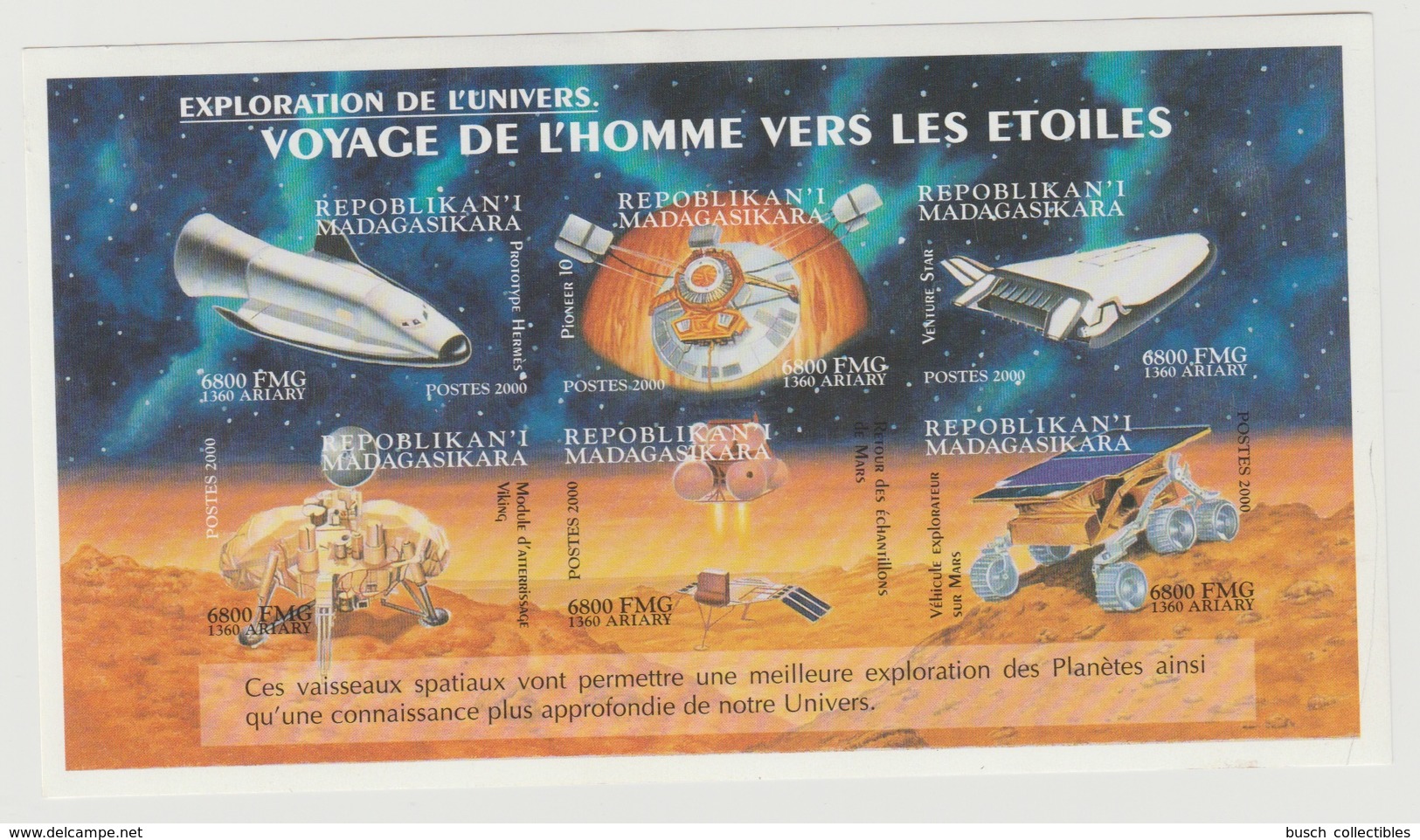 Madagascar Madagaskar 2000 Mi. 2505 - 2510 Voyage De L'Homme Vers Les Etoiles Space Raumfahrt Espace IMPERF ND - Africa