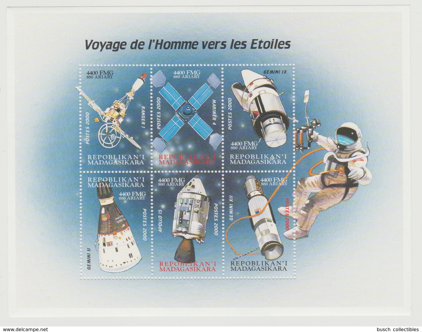 Madagascar Madagaskar 2000 Mi. 2485 - 2490 Voyage De L'Homme Vers Les Etoiles Space Raumfahrt Espace - Africa