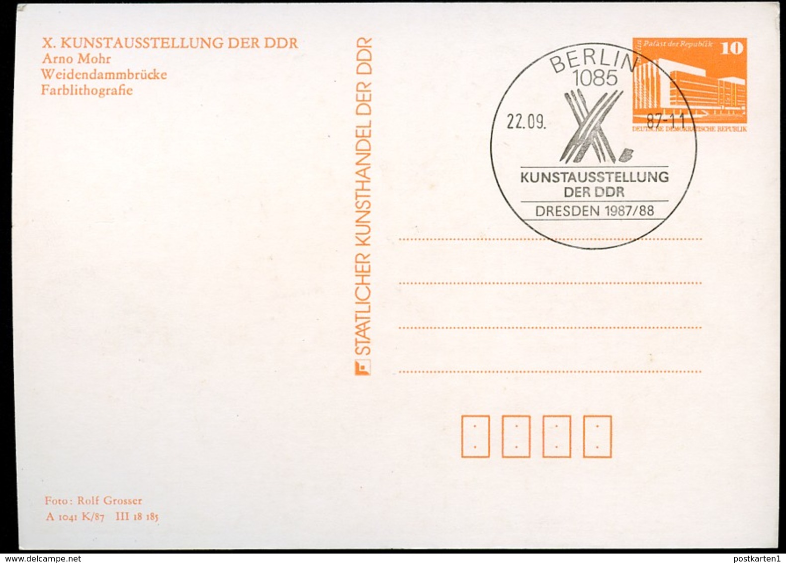 DDR PP19 B1/014-1a  Bild-Postkarte FARBABWEICHUNG Kunstausstellung Sost  1987 - Cartes Postales Privées - Oblitérées