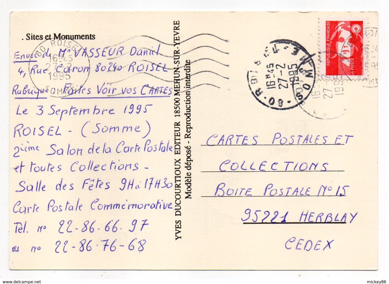ROISEL--1995 --illustrateur  Y. Ducourtioux..--Hôtel De Ville  ....cachet --......à Saisir - Roisel