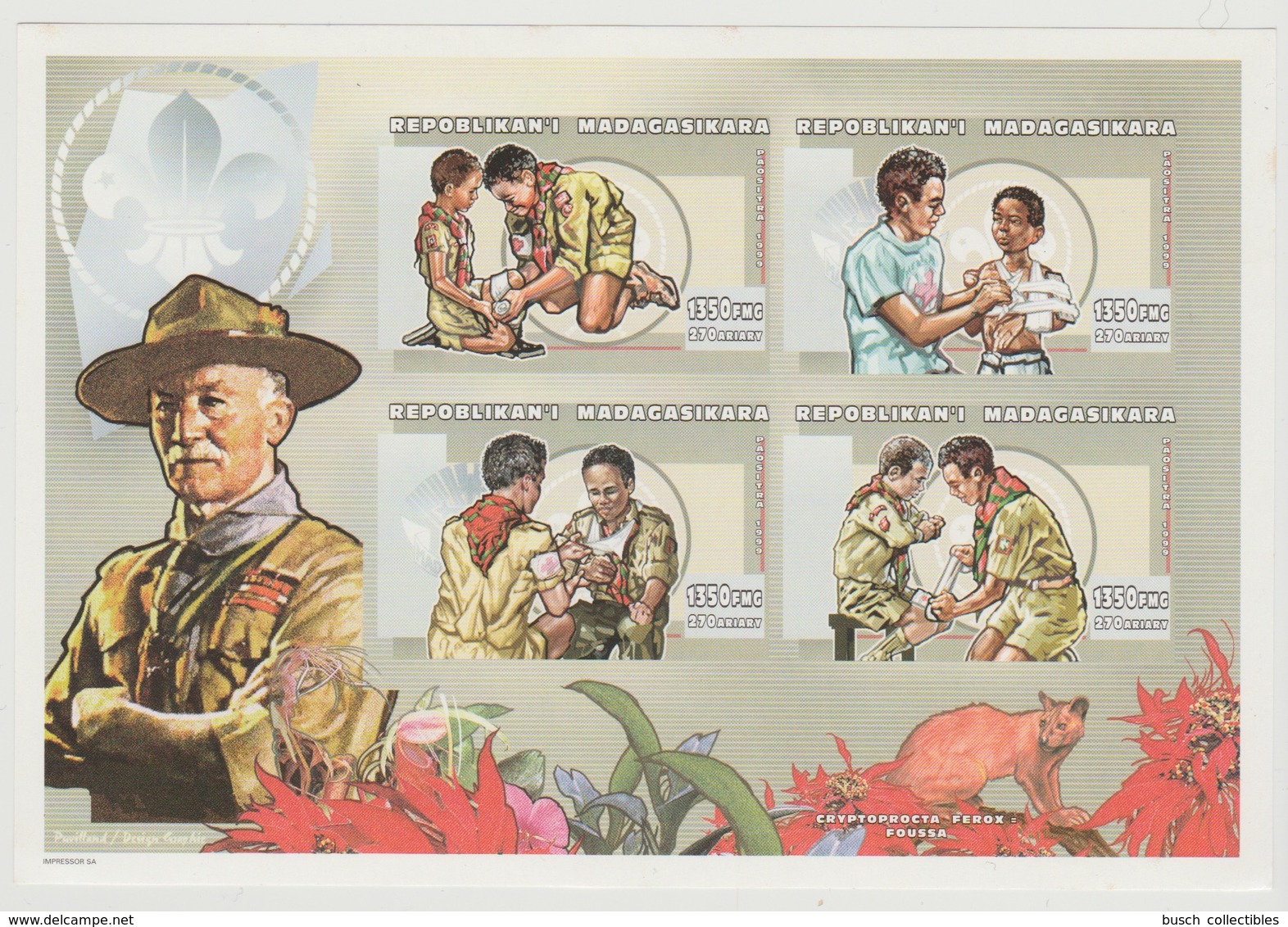 Madagascar Madagaskar 1999 Mi. 2338 -2341 Scouts Scoutisme Pfadfinder Jamboree Baden-Powell IMPERF ND - Unused Stamps