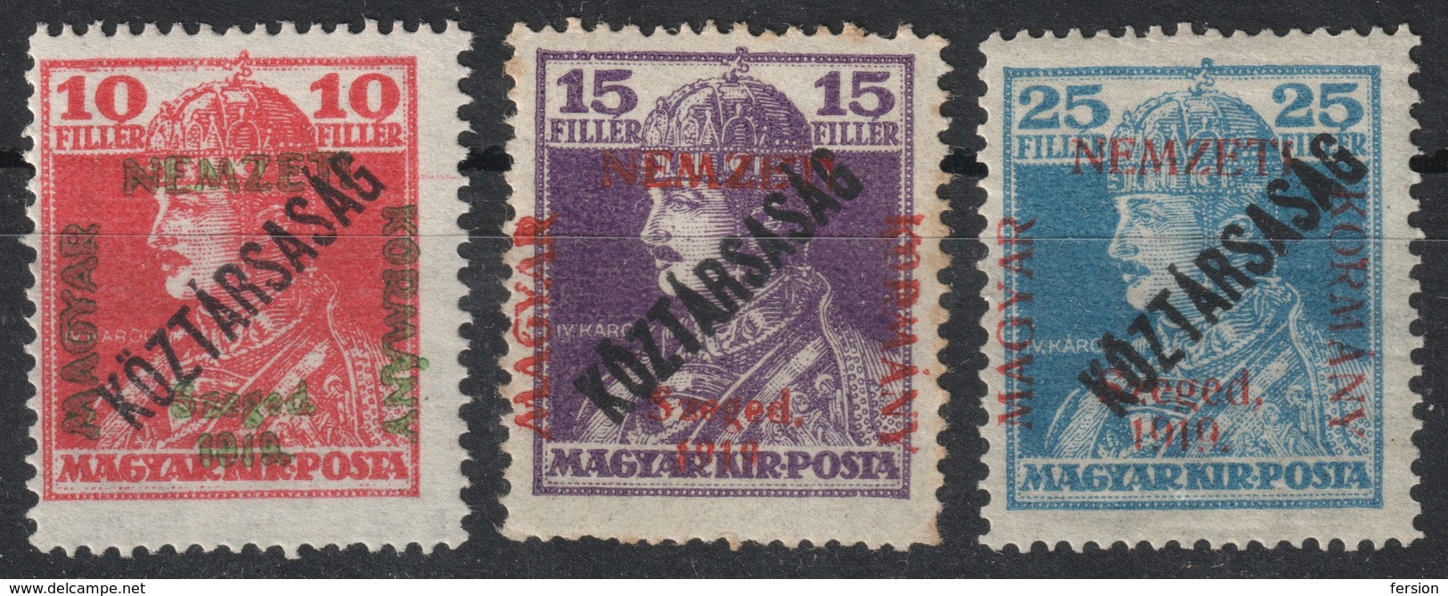 1919 France Occupation Local SZEGED - Hungary - KING Emperor Karl Charles Overprint - MNH LOT - Nuevos
