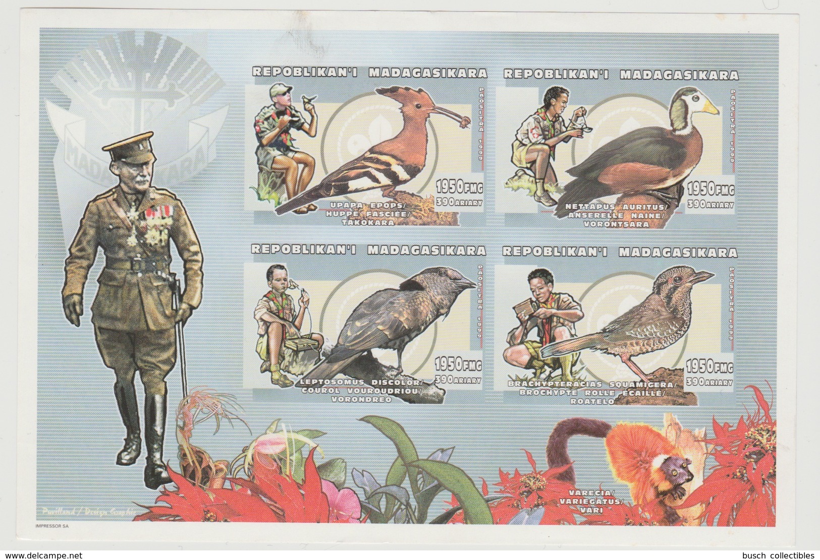 Madagascar Madagaskar 1999 Mi. 2346 - 2349 Scouts Scoutisme Pfadfinder Oiseaux Birds Vögel Faune Fauna IMPERF ND - Unused Stamps