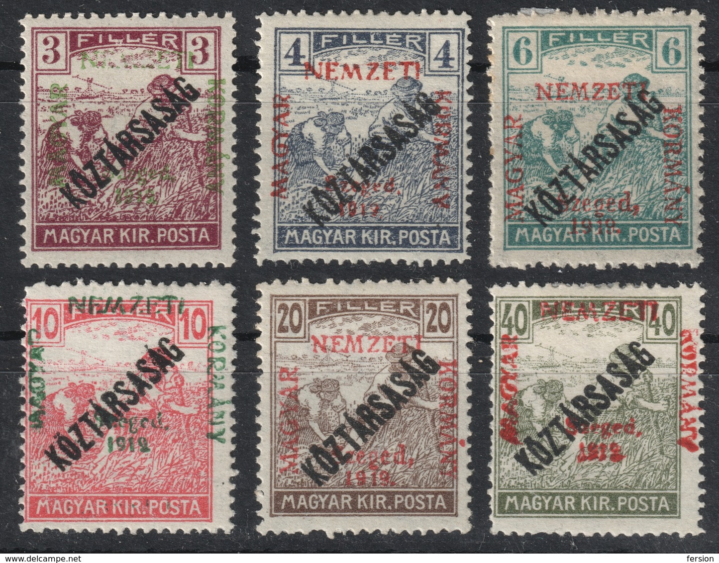 1919 France Occupation Local SZEGED - Hungary - Harvester REPUBLIC Overprint - MNH+MH LOT - Unused Stamps