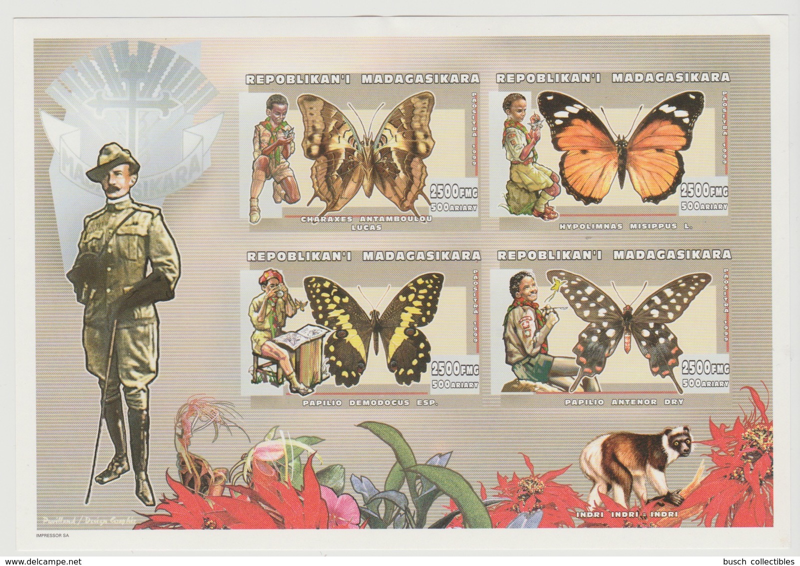 Madagascar Madagaskar 1999 Mi. 2354 - 2357 Scouts Scoutisme Pfadfinder Papillons Butterfly Schmetterling IMPERF ND - Unused Stamps