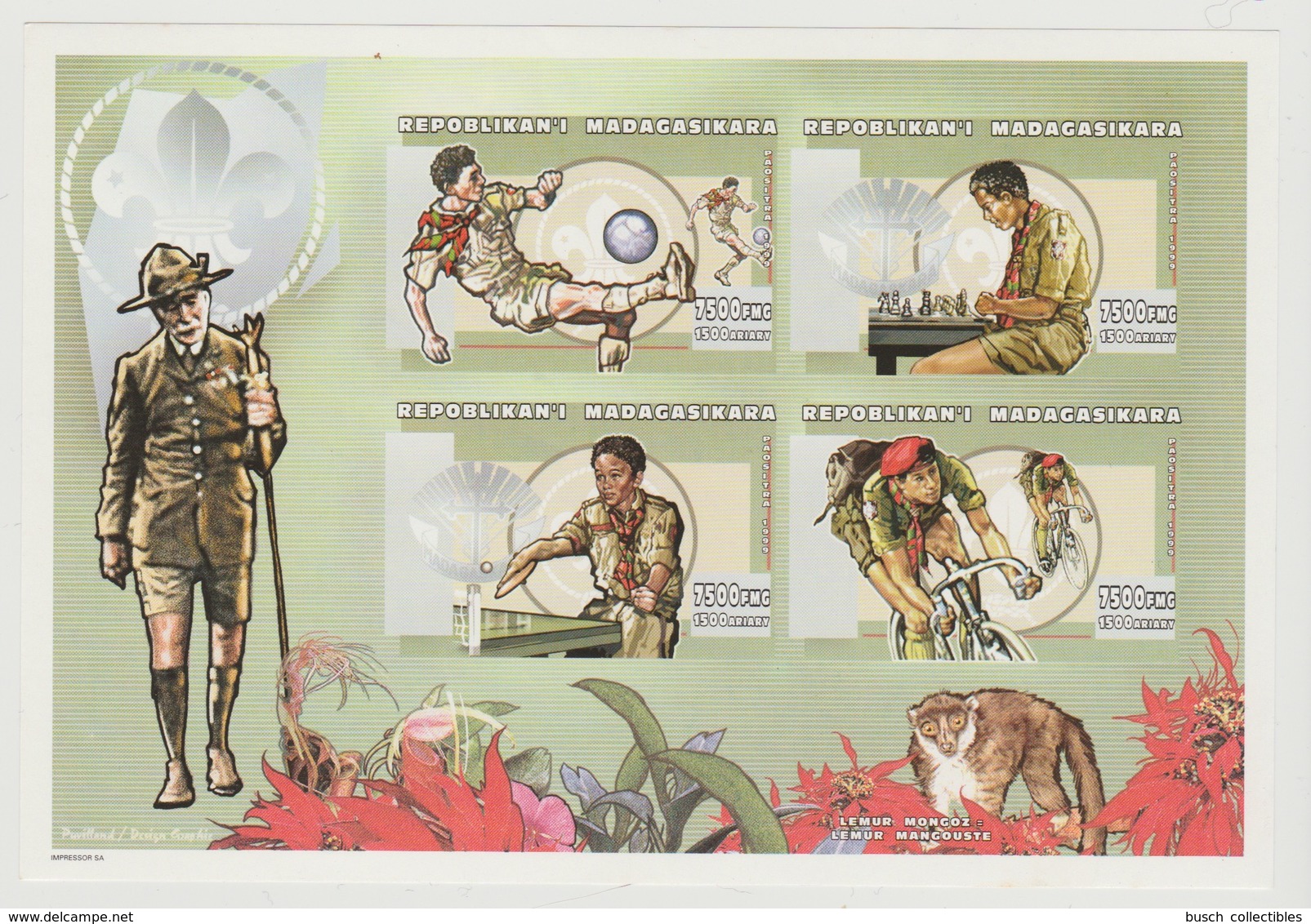 Madagascar Madagaskar 1999 Mi. 2366 - 2369 Scouts Scoutisme Pfadfinder Football Chess Ping Pong Bicycle IMPERF ND - Unused Stamps