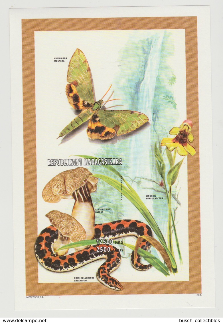 Madagascar Madagaskar 1998 Mi. Bl. 281B Papillon Butterfly Schmetterling Champignon Mushroom Pilz Oiseau Serpent Snake - Butterflies