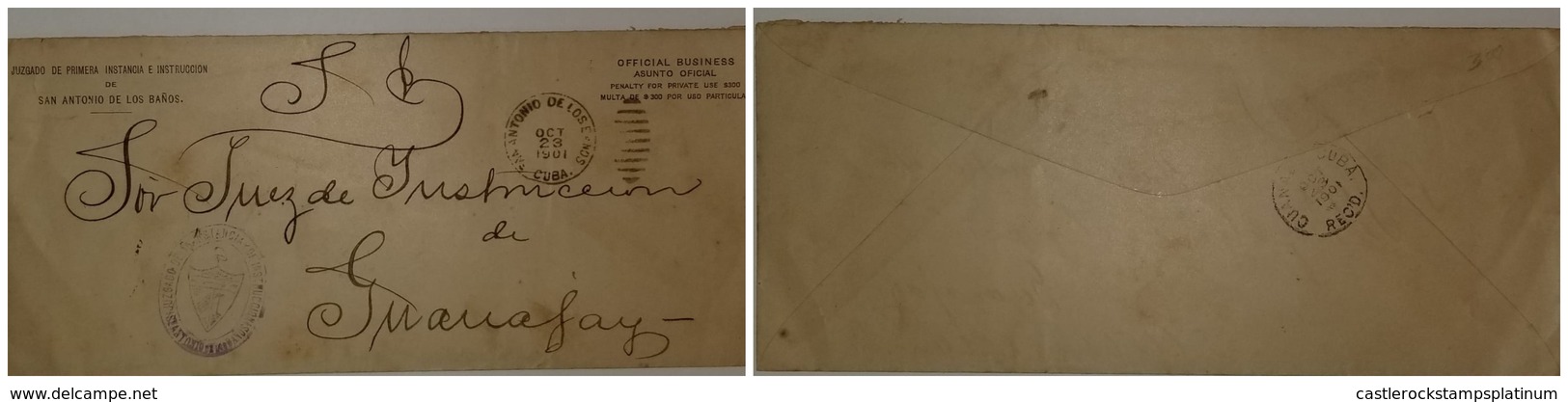 O) 1901 CUBA - SPANISH ANTILLES, SAN ANTONI ODE LOS BAÑOS, OFFICIAL BUSINESS - ASUNTO OFICIAL, JUZGADO DE PRIMERA INSTAN - Lettres & Documents