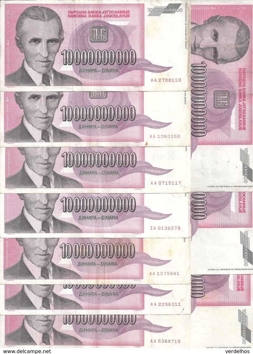 YOUGOSLAVIE 10 MILLIARD DINARA 1993 VF P 127 ( 10 Billets ) - Yougoslavie