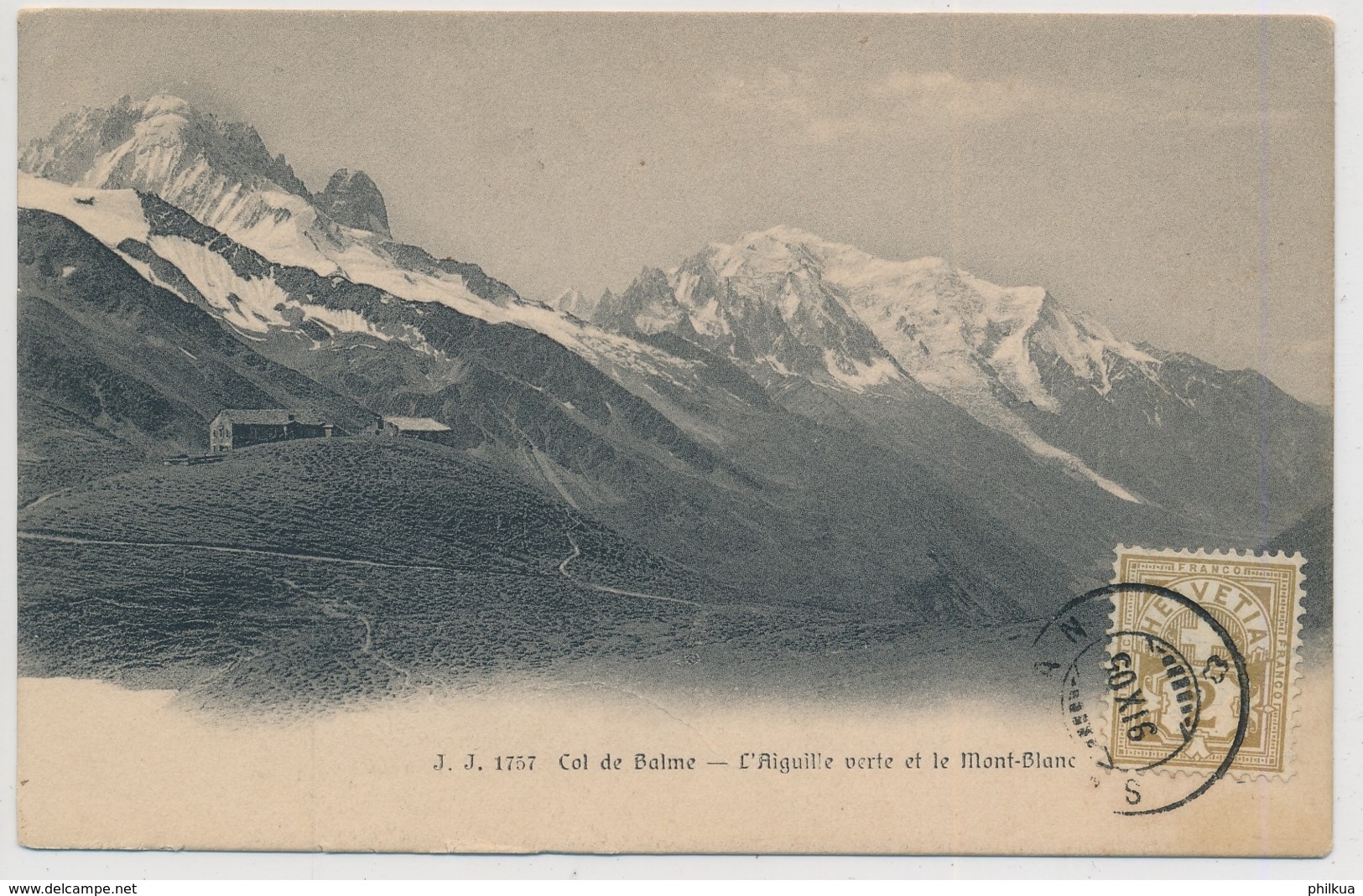COL DE BALME - L'Aiguille Verte Et Le Mont Blanc - Timbre Avec Cachet SALVAN VS - Salvan