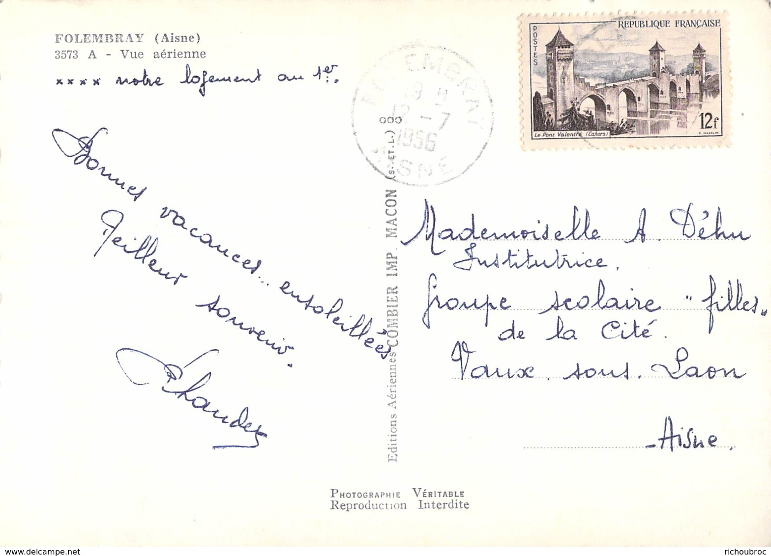 02 RARE FOLEMBRAY VUE AERIENNE / EGLISE / ECOLE - Otros & Sin Clasificación