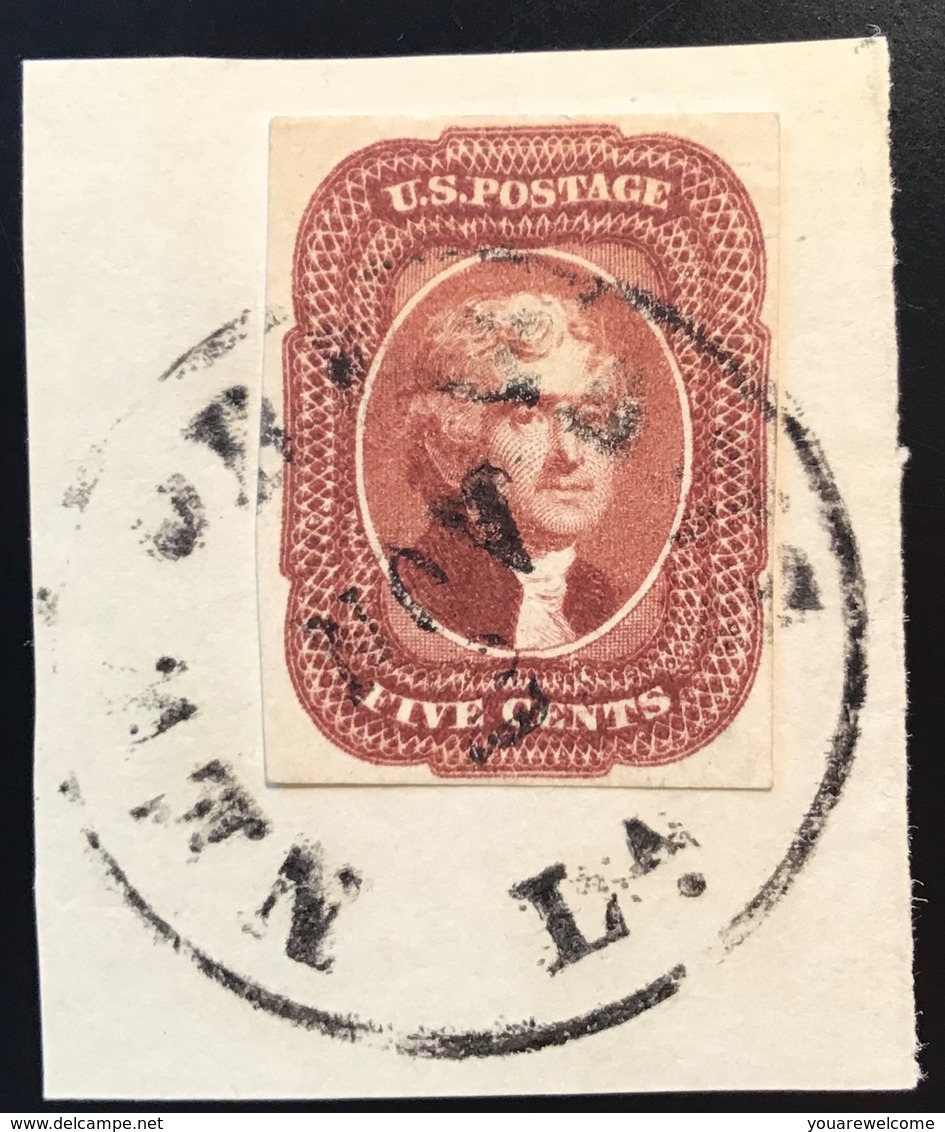 US Scott 12 VF Used, Yv. 6 = 1200€ TB, Signé J.F.BRUN. 1851-57 5c Red Brown On Piece   (USA État-Unis - Used Stamps
