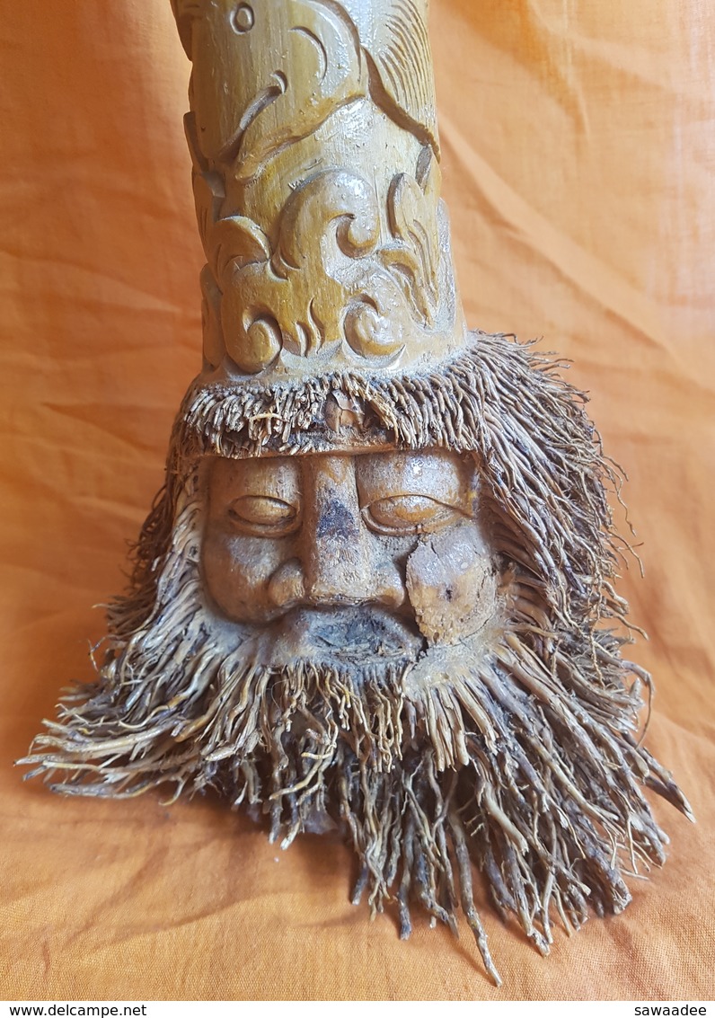 PIPE A EAU - VIETNAM - BANG - RACINE DE BAMBOU SCULPTEE - VISAGE BARBU - TORTUE - POISSON - SANS FOURNEAU - H : 50 CM - Pipas De Agua