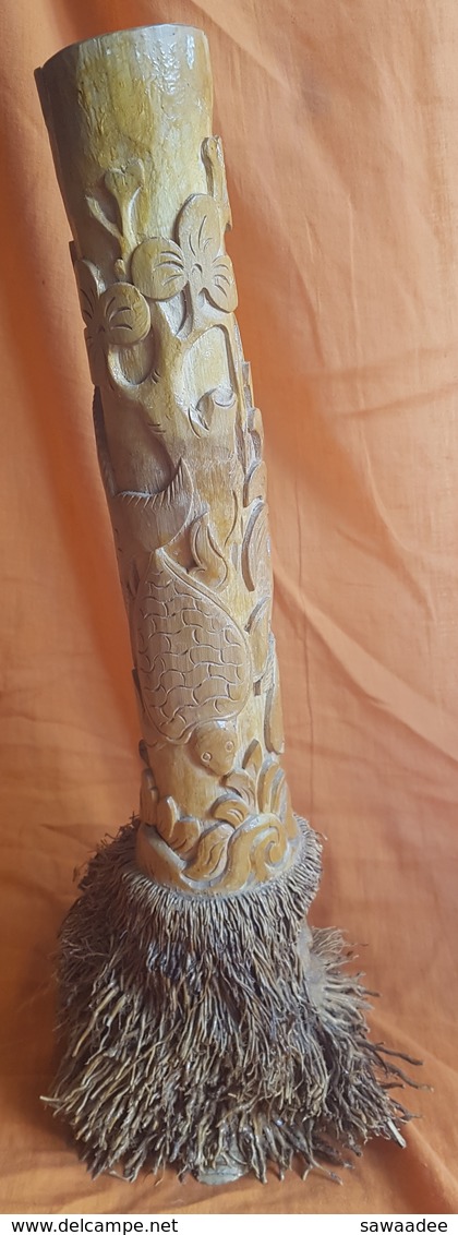 PIPE A EAU - VIETNAM - BANG - RACINE DE BAMBOU SCULPTEE - VISAGE BARBU - TORTUE - POISSON - SANS FOURNEAU - H : 50 CM - Pipas De Agua